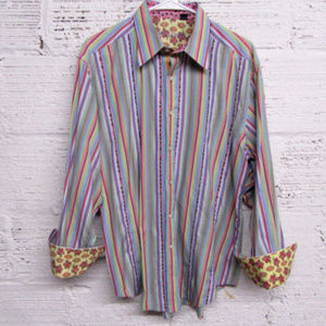 Robert Graham Flip Cuff Cotton Button Down Shirt L